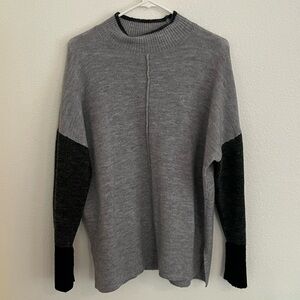 Cotton Emporium Colorblock Grey Mockneck Sweater